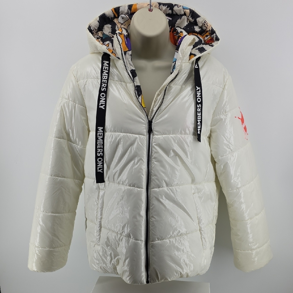 Members Only Cream Puffer Jacket with Black Accents